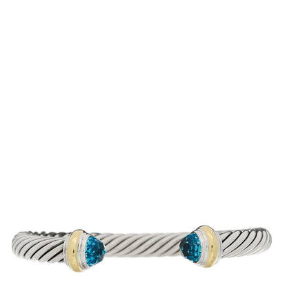 David Yurman Sterling Silver 14K Yellow Gold Blue Topaz 7mm Cable Classics Bracelet 1 of 3