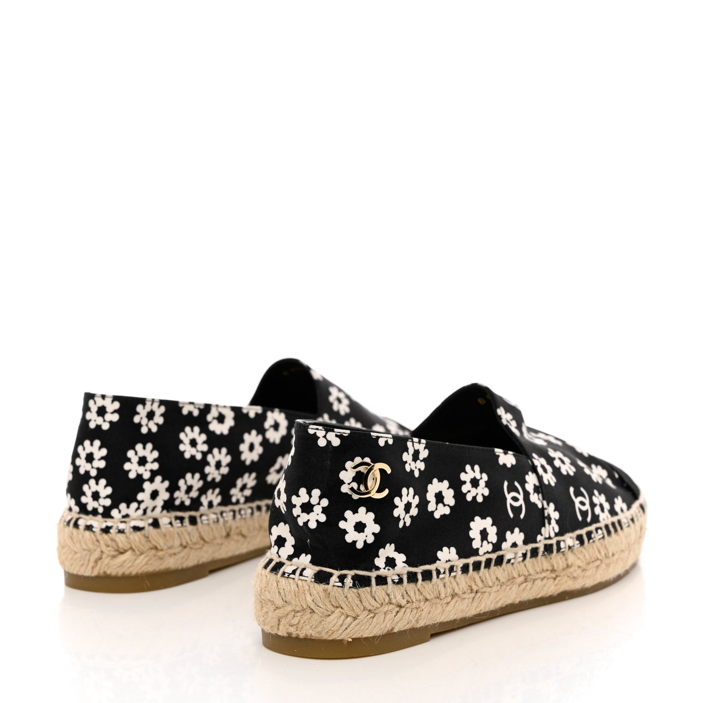 Fabric Printed Grosgrain Floral Espadrilles 39 Black Ivory
