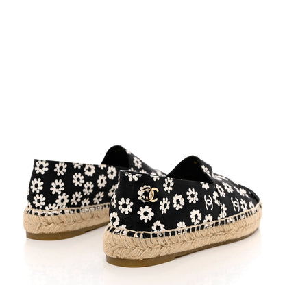 Chanel Fabric Printed Grosgrain Floral Espadrilles 39 Black Ivory 4 of 9