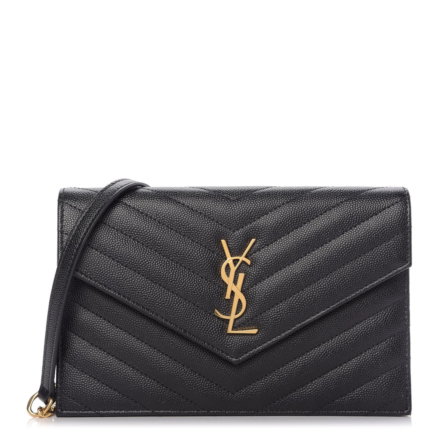 Grain De Poudre Matelasse Chevron Monogram Envelope Chain Wallet Black