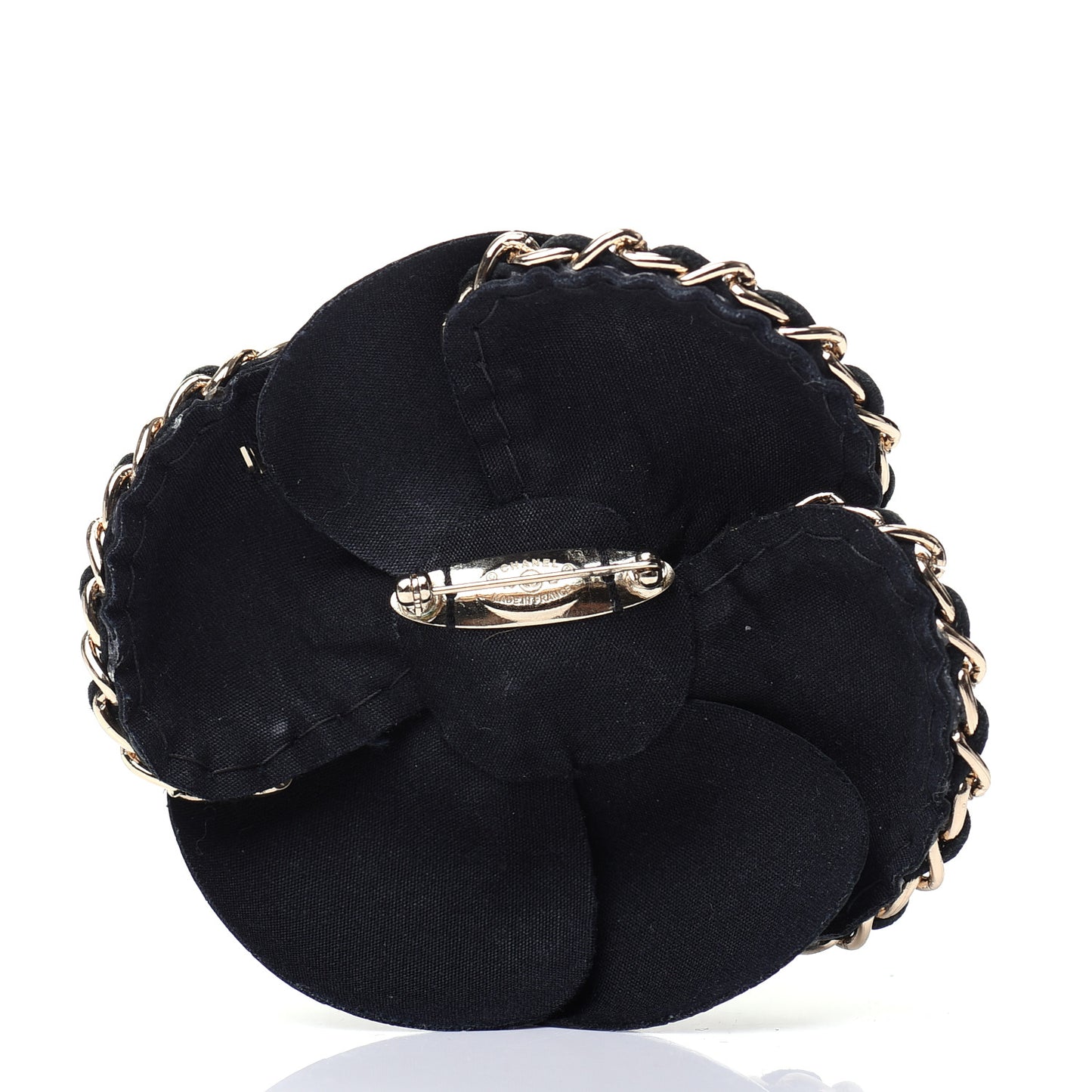 Lambskin Chain CC Camellia Brooch Black