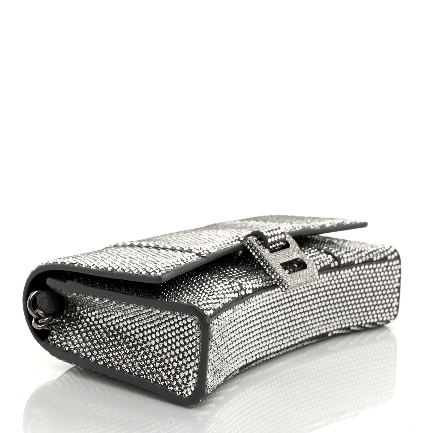 Balenciaga Strass Suede Hourglass Chain Bag Black Smoke Grey Crystal 4 of 9