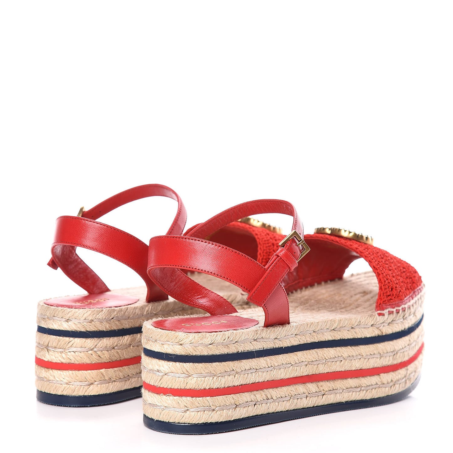 Cotton Malaga Kid Crochet Pearly GG Lilibeth Espadrille Platform Sandals 36 Hibiscus Red