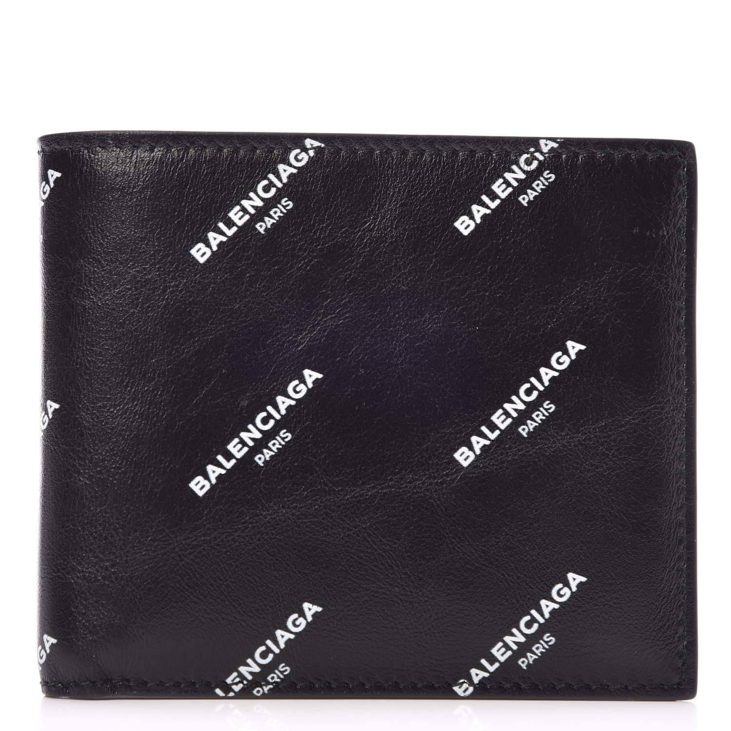 Balenciaga Lambskin Allover Logo Bi-Fold Wallet Black 1 of 6