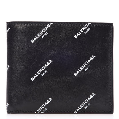 Balenciaga Lambskin Allover Logo Bi-Fold Wallet Black 1 of 6