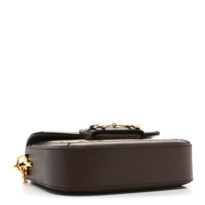 Gucci Monogram Jumbo GG Textured Dollar Calfskin Web Mini Horsebit 1955 Shoulder Bag Camel Ebony New Acero 4 of 11