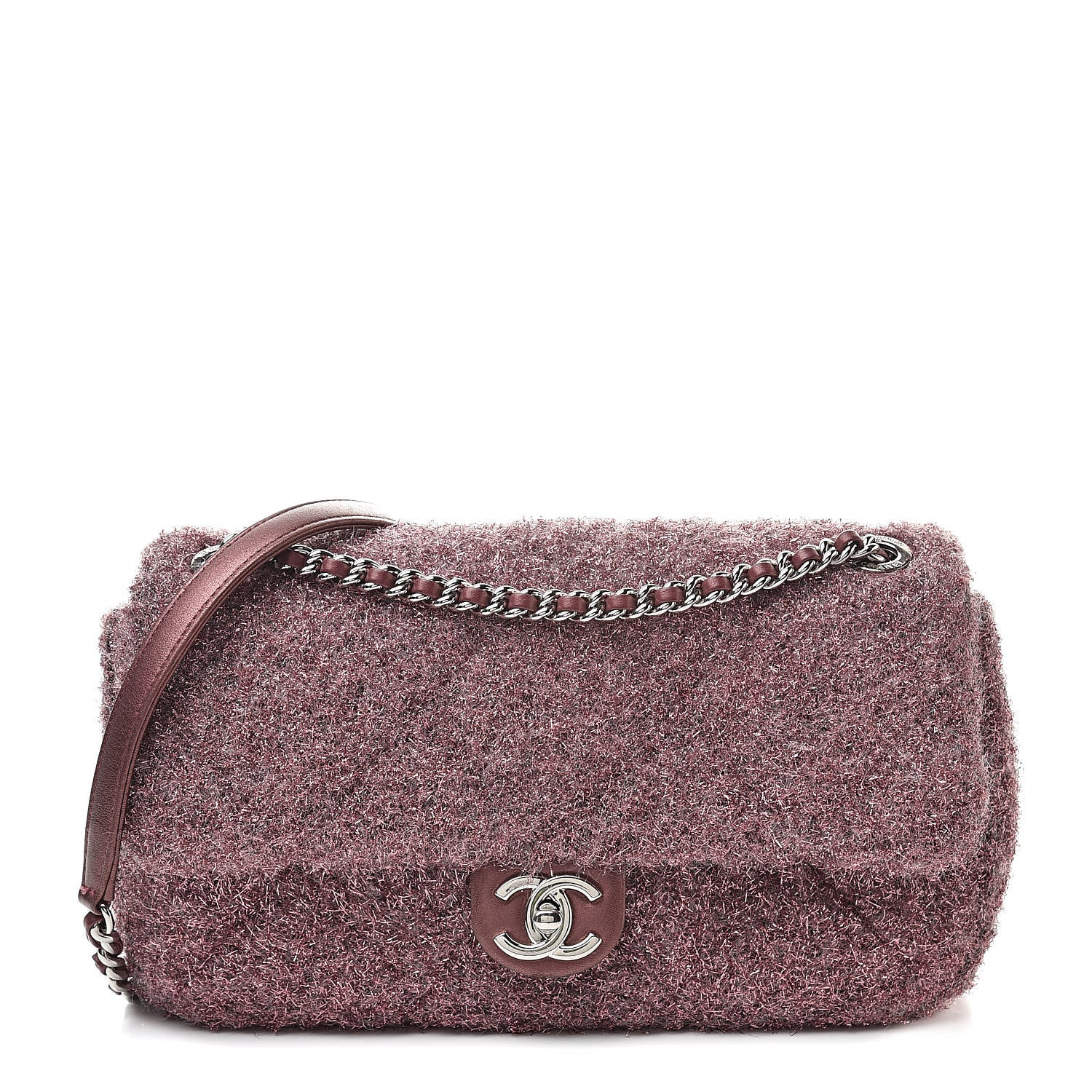 Chanel Lurex Knit Medium Pluto Glitter Flap Pink 1 of 12