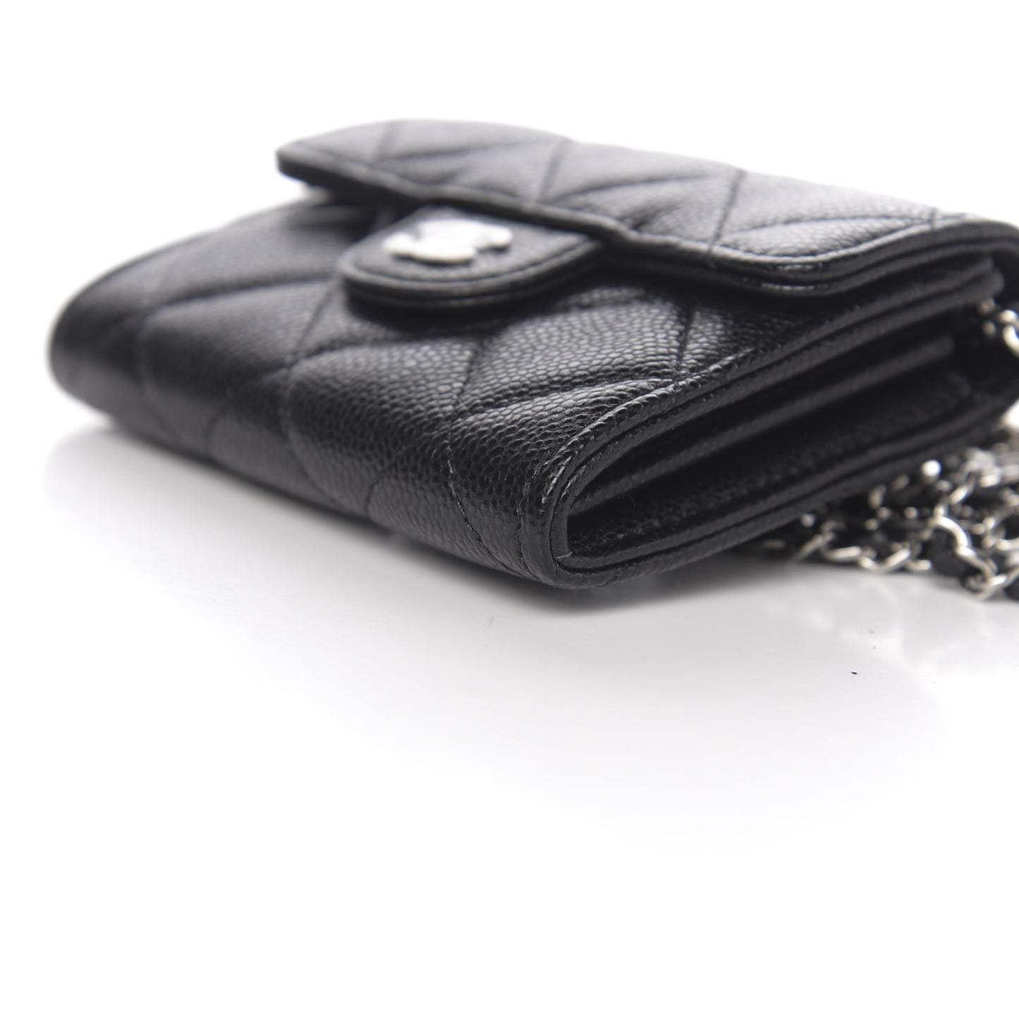 Caviar Quilted Flap Card Holder On Chain Black