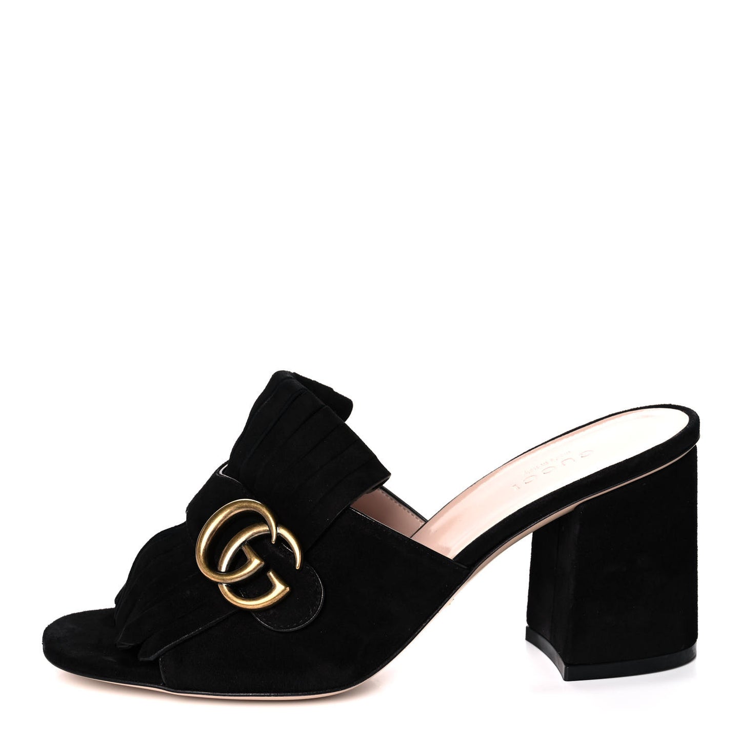 Kid Scamosciato GG Marmont Fringe 75mm Slide Sandals 38 Black