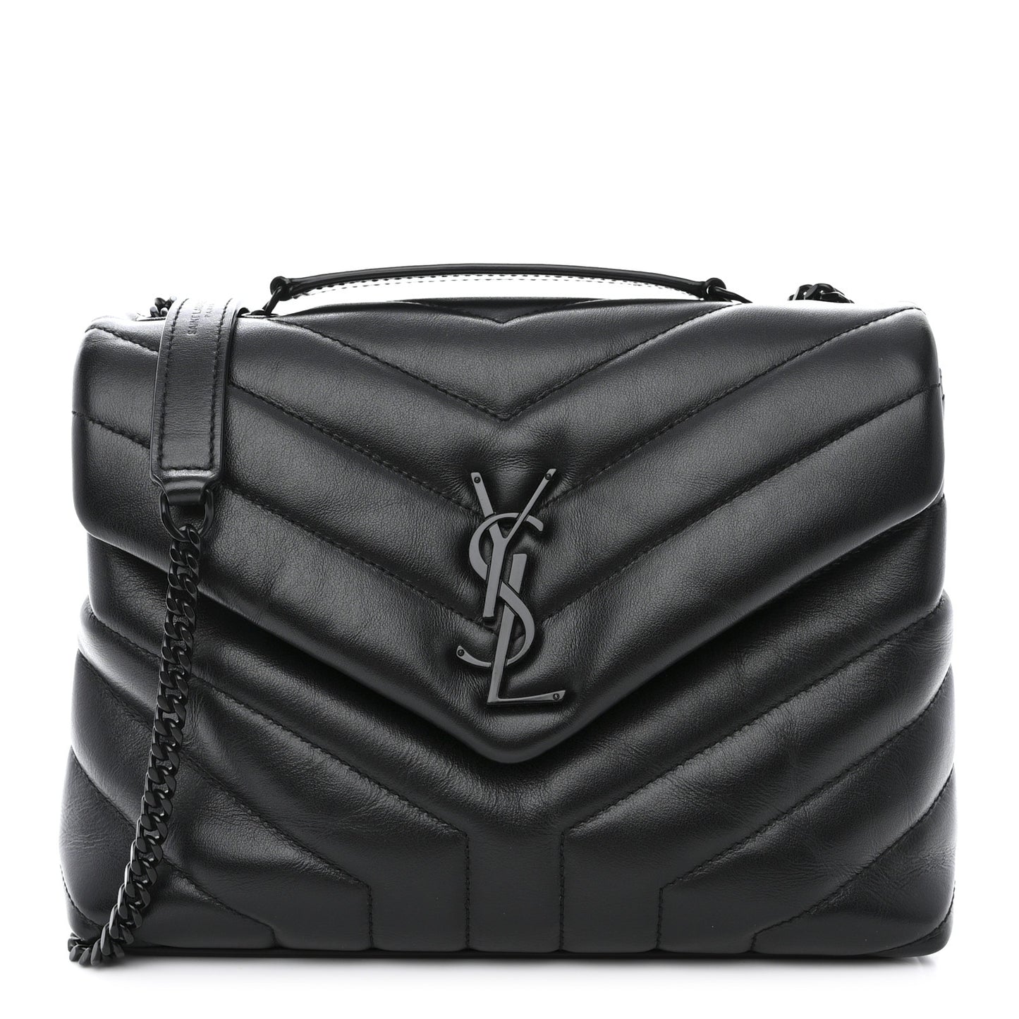 Calfskin Y Quilted Monogram Monochrome Small Loulou Chain Satchel Black