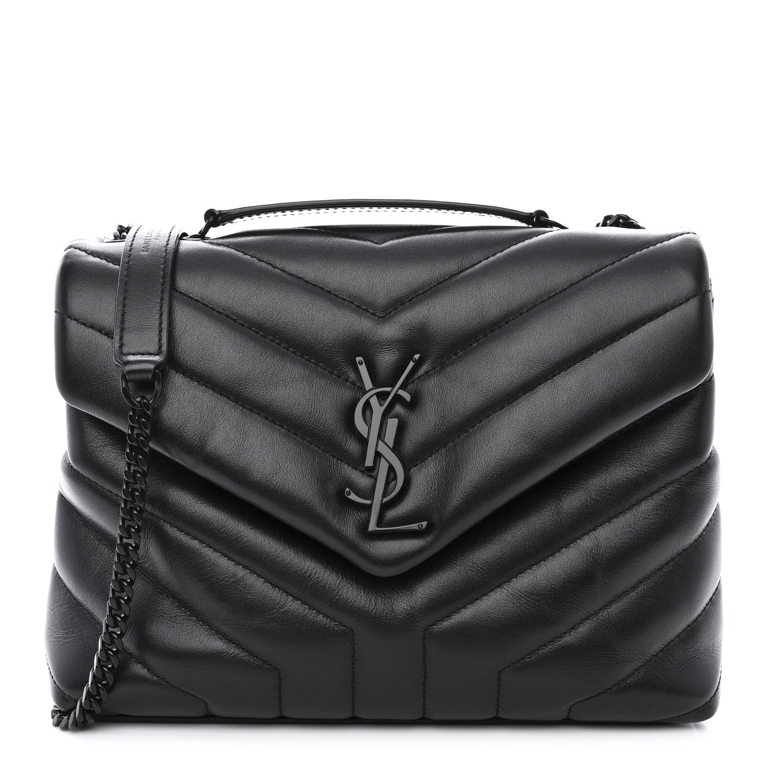 Saint Laurent Calfskin Y Quilted Monogram Monochrome Small Loulou Chain Satchel Black 1 of 11
