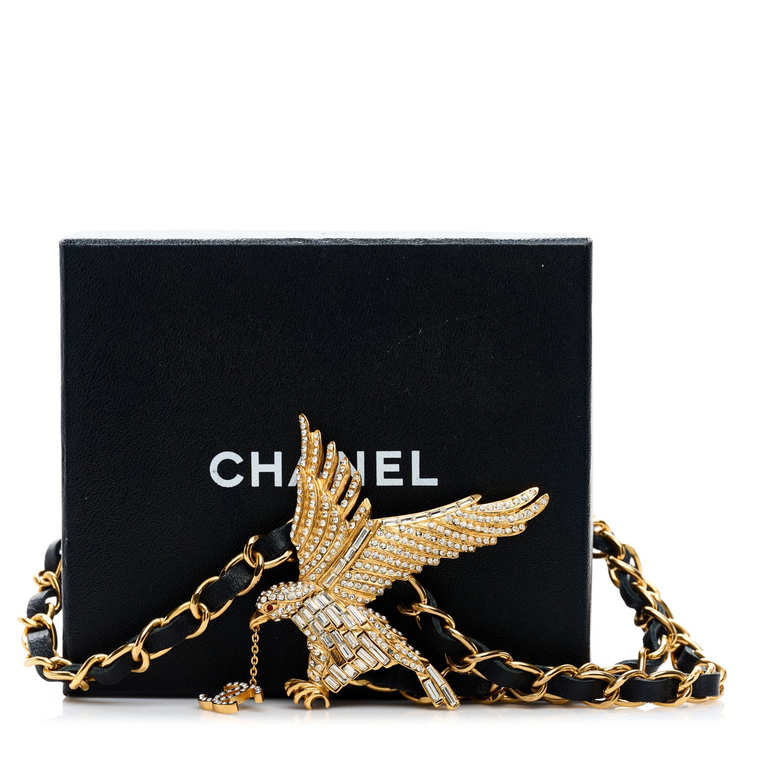 Chanel Lambskin Crystal Eagle Chain CC Belt Black Gold 2 of 3