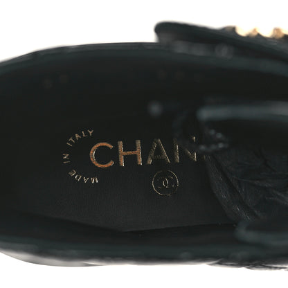 Chanel Shiny Goatskin Calfskin Quilted Lace Up Combat Boots 38.5 Black 7 of 8