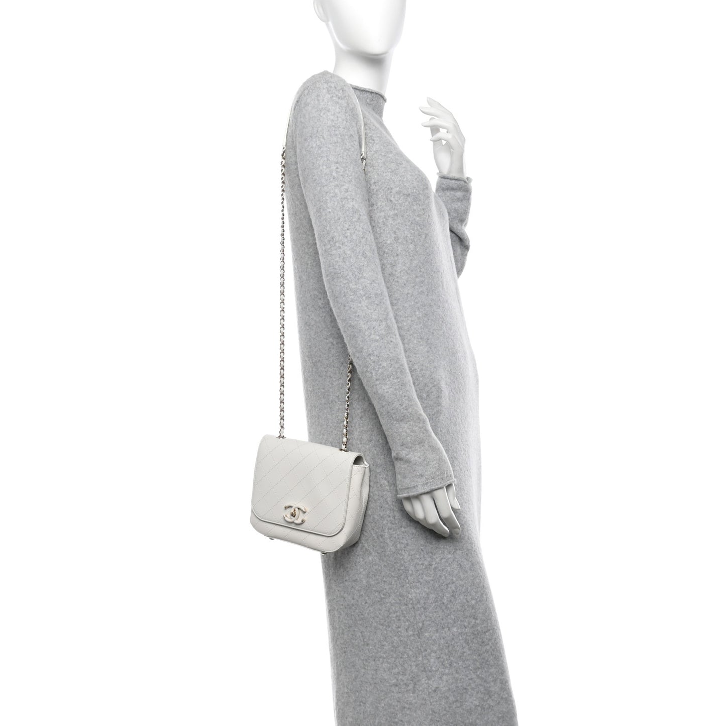 Calfskin Stitched Small Covered CC Flap Bag White