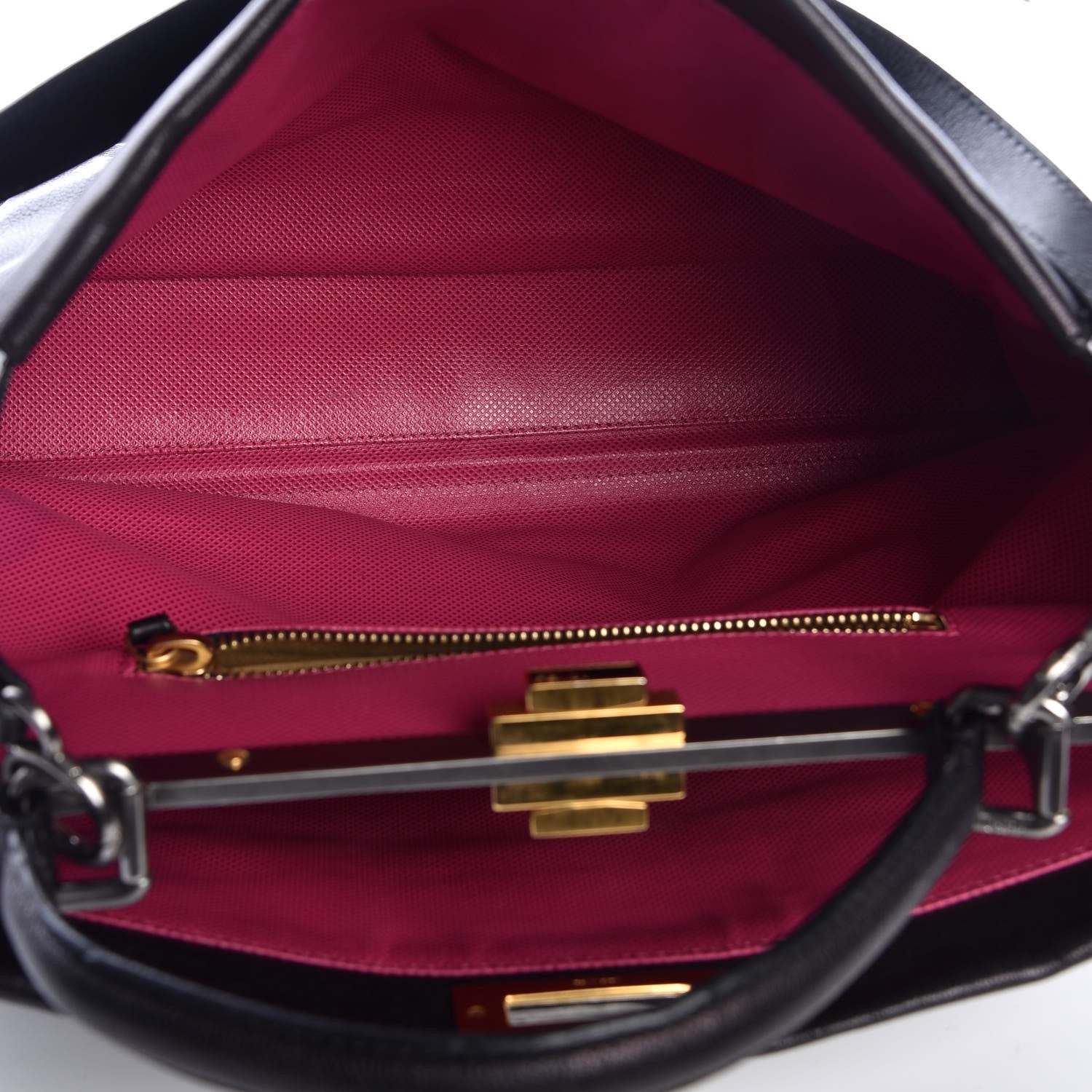 Fendi Goatskin Large Peekaboo Iconic Satchel Black Lampone 7 of 13