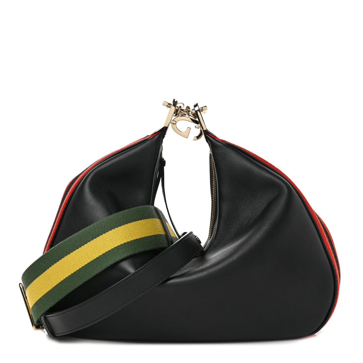 Aria Calfskin Web Large Attache Shoulder Bag Black