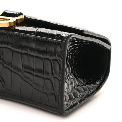 Balenciaga Shiny Calfskin Crocodile Embossed Hourglass Top Handle Bag XS Black 8 of 8