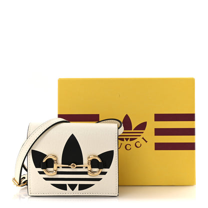 Gucci X ADIDAS Textured Dollar Calfskin Trefoil Horsebit 1955 Card Case Wallet With Strap White 11 of 11