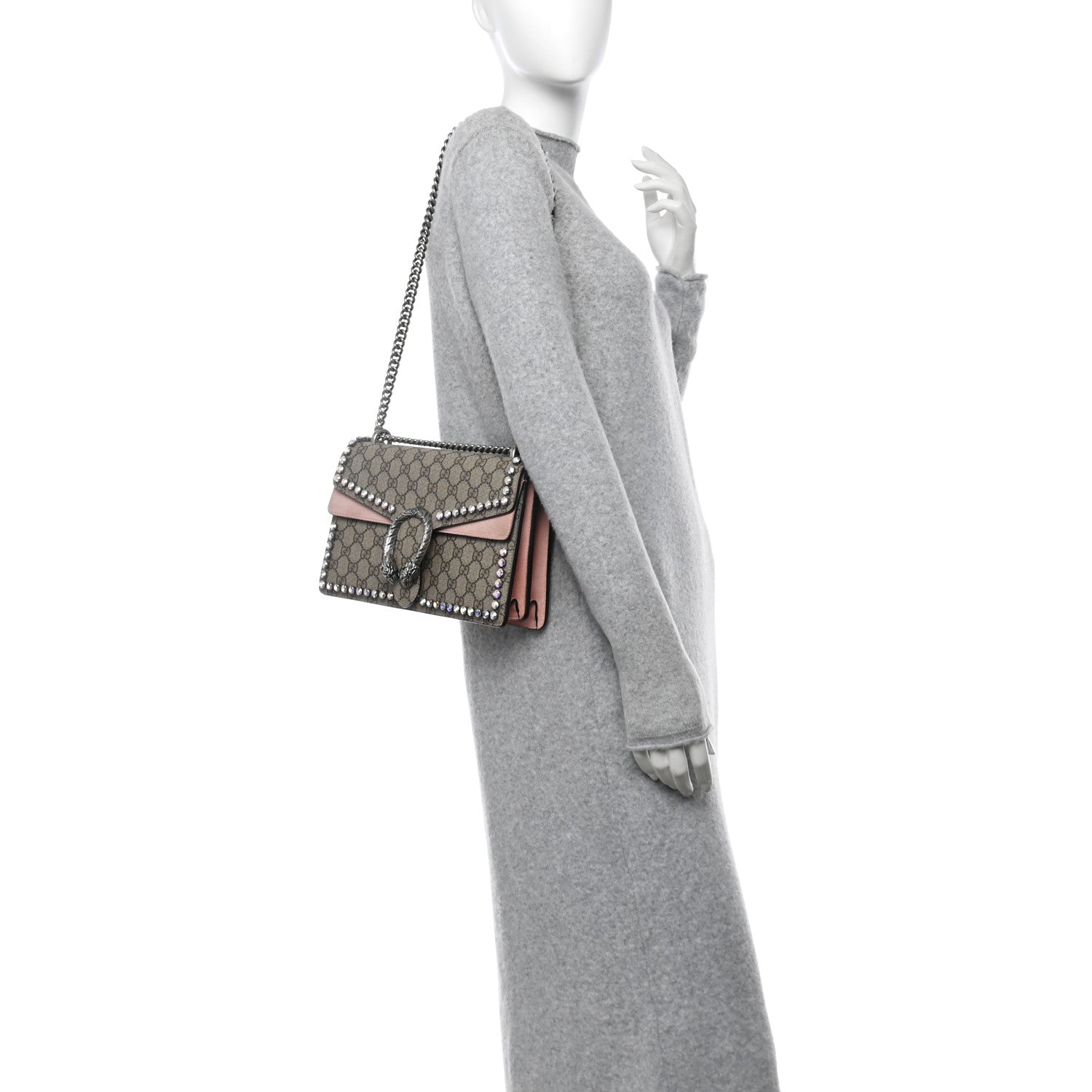 Gucci GG Supreme Monogram Suede Crystal Small Dionysus Shoulder Bag Beige Ebony Light Peonia 2 of 11