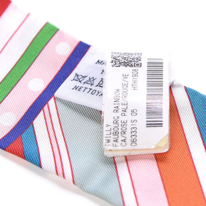 Hermes Silk Faubourg Rainbow Twilly Rose Pale Rouge Vert 3 of 4