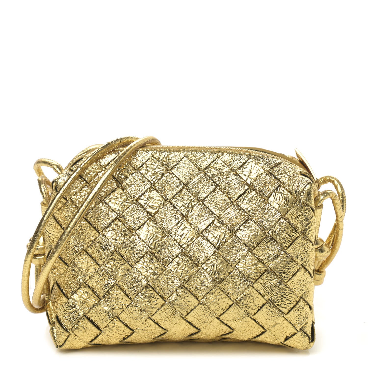 Bottega Veneta Metallic Calfskin Intrecciato Mini Loop Camera Bag Gold 1 of 9