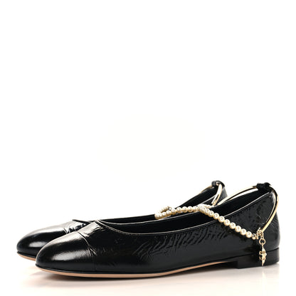 Chanel Patent Calfskin Cap Toe Ankle Chain Ballerina Flats 38 Black 4 of 9