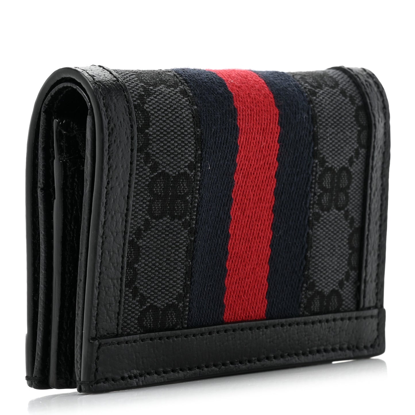X BALENCIAGA BB Monogram Web Ophidia Card Case Wallet Black