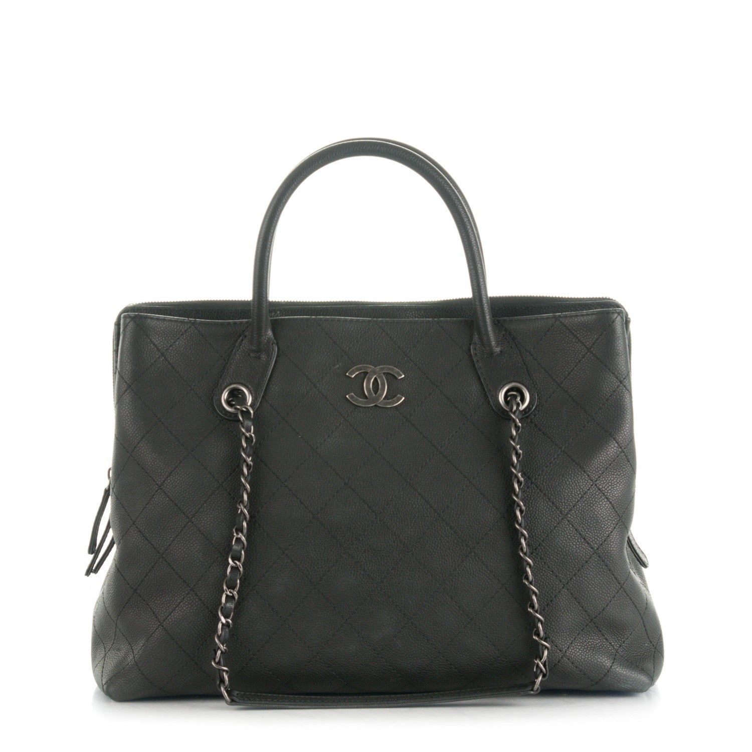 Chanel Grained Vegetal Calfskin Stitched Shopping Tote Black 1 of 8