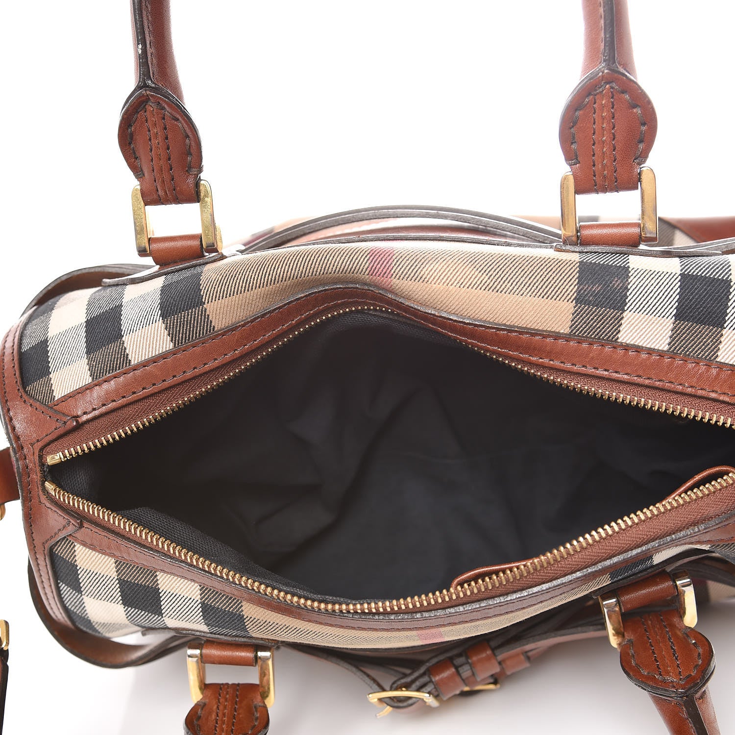 Burberry House Check Bridle Calfskin Medium Alchester Bowling Bag Dark Tan 5 of 19