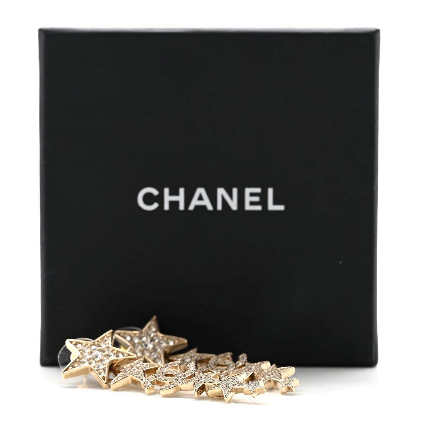 Crystal CC Star Long Drop Earrings Gold