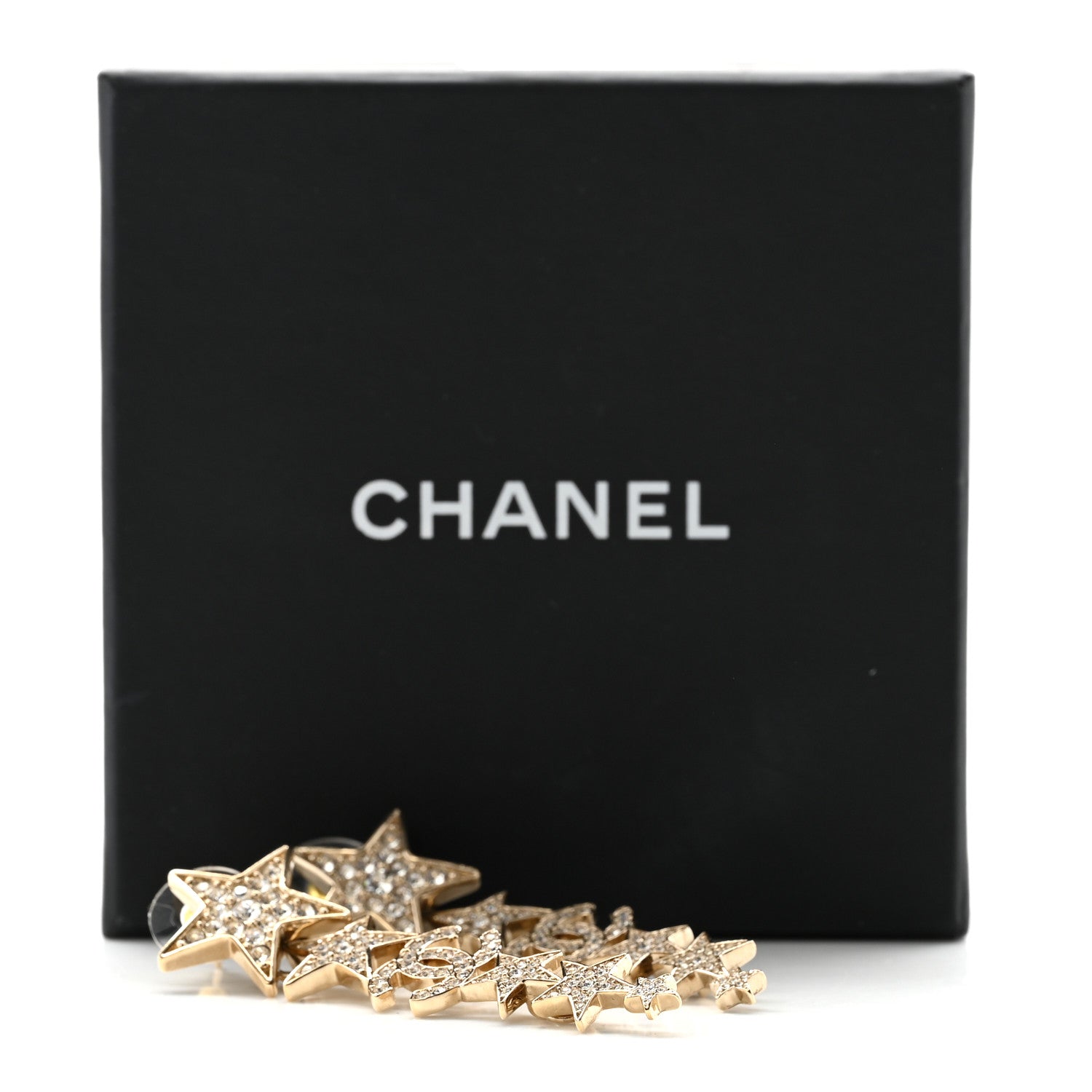 Chanel Crystal CC Star Long Drop Earrings Gold 5 of 5
