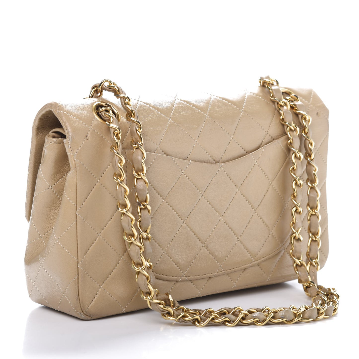 Lambskin Quilted Small Double Flap Beige