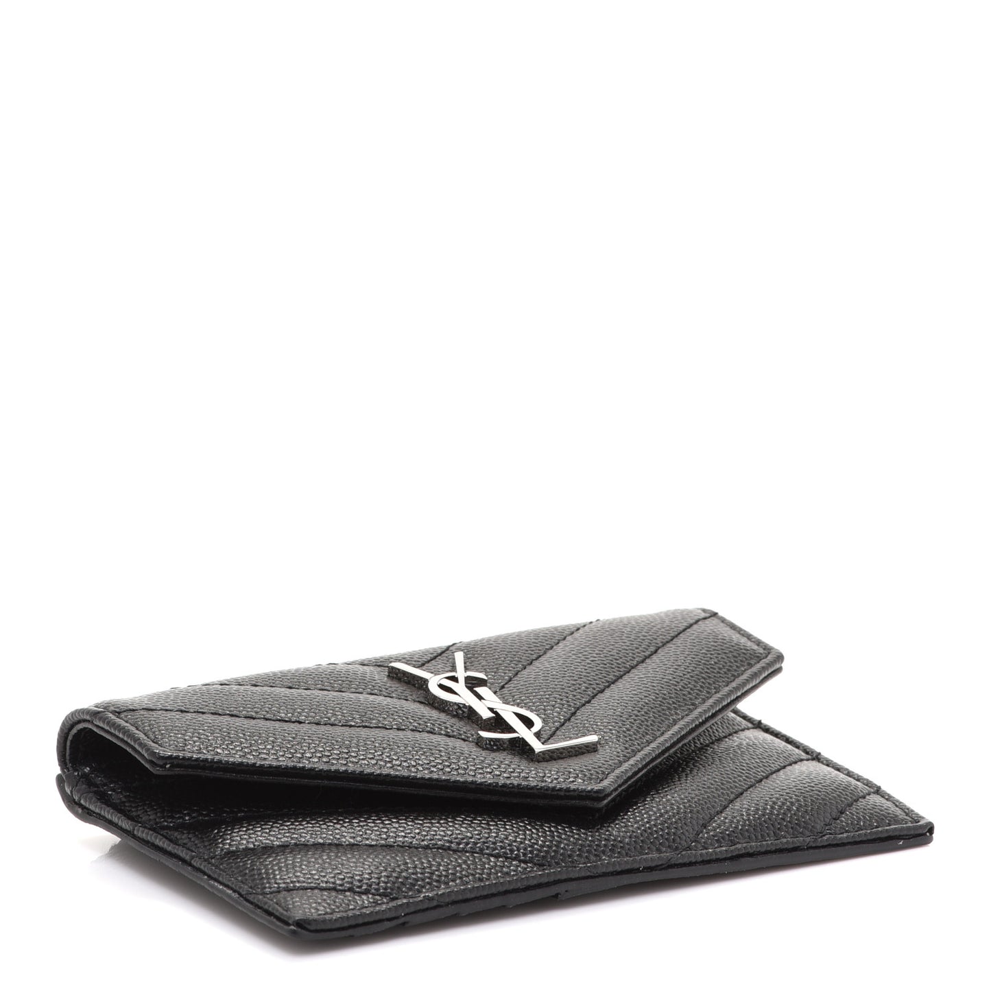 Grain De Poudre Matelasse Chevron Monogram Compact Wallet Black