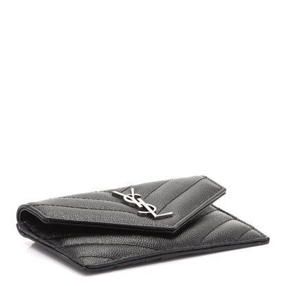 Saint Laurent Grain De Poudre Matelasse Chevron Monogram Compact Wallet Black 4 of 8