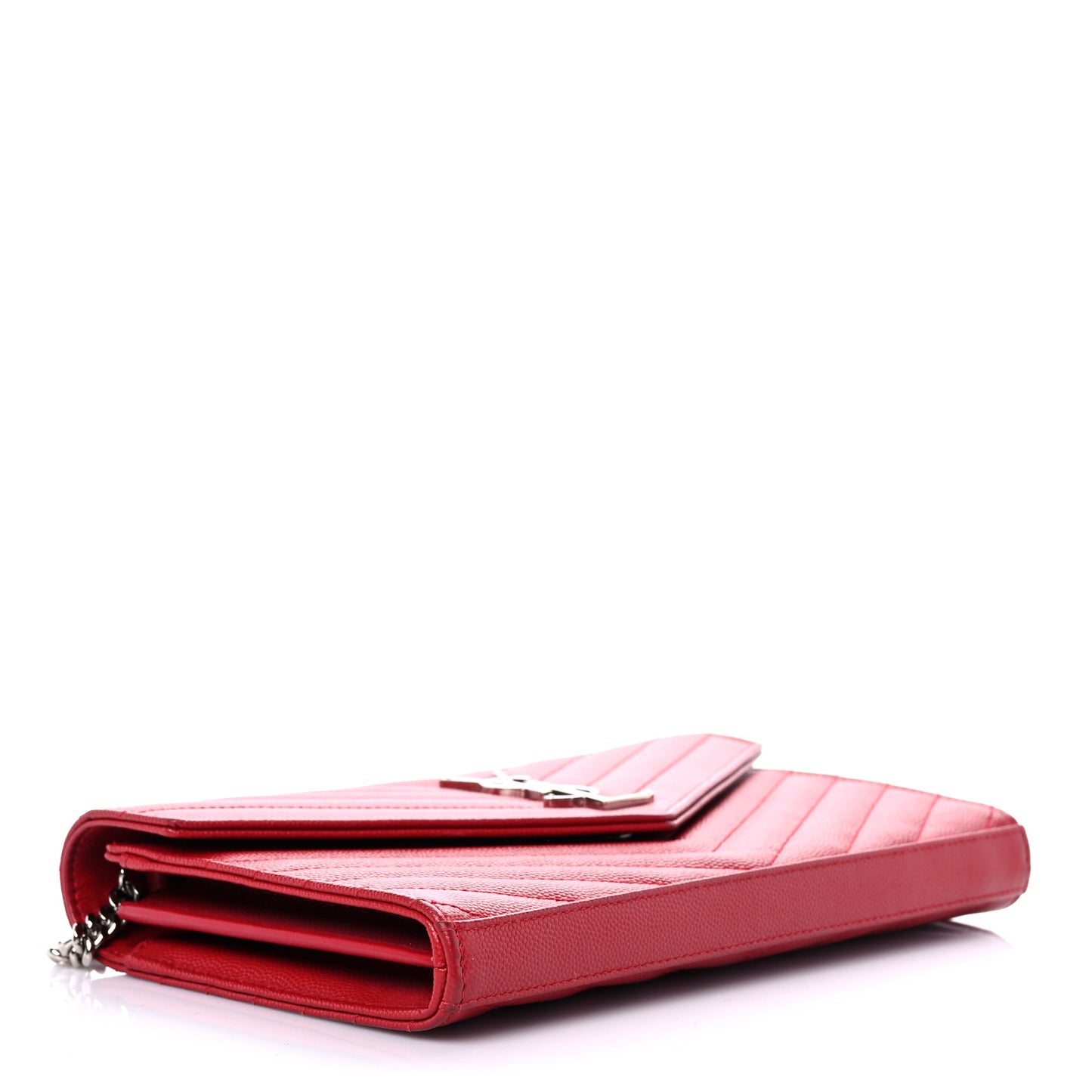 Grain De Poudre Matelasse Chevron Monogram Chain Wallet New Red