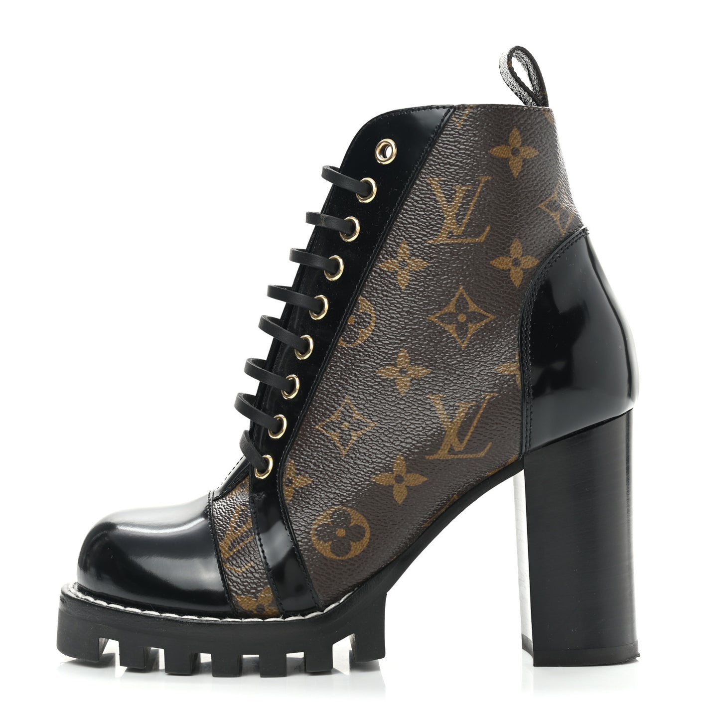 Patent Calfskin Monogram Star Trail Ankle Boots 36 Black