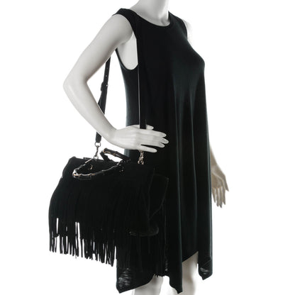 Gucci Suede Bamboo Fringe Medium Shopper Tote Black 2 of 9