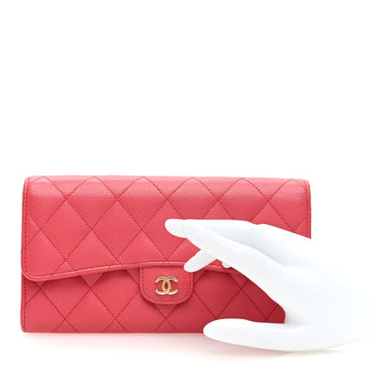 Chanel Caviar Quilted Large Gusset Flap Wallet Pink 2 of 7