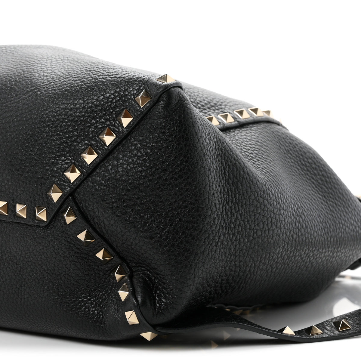Pebbled Calfskin Rockstud Drawstring Backpack Black