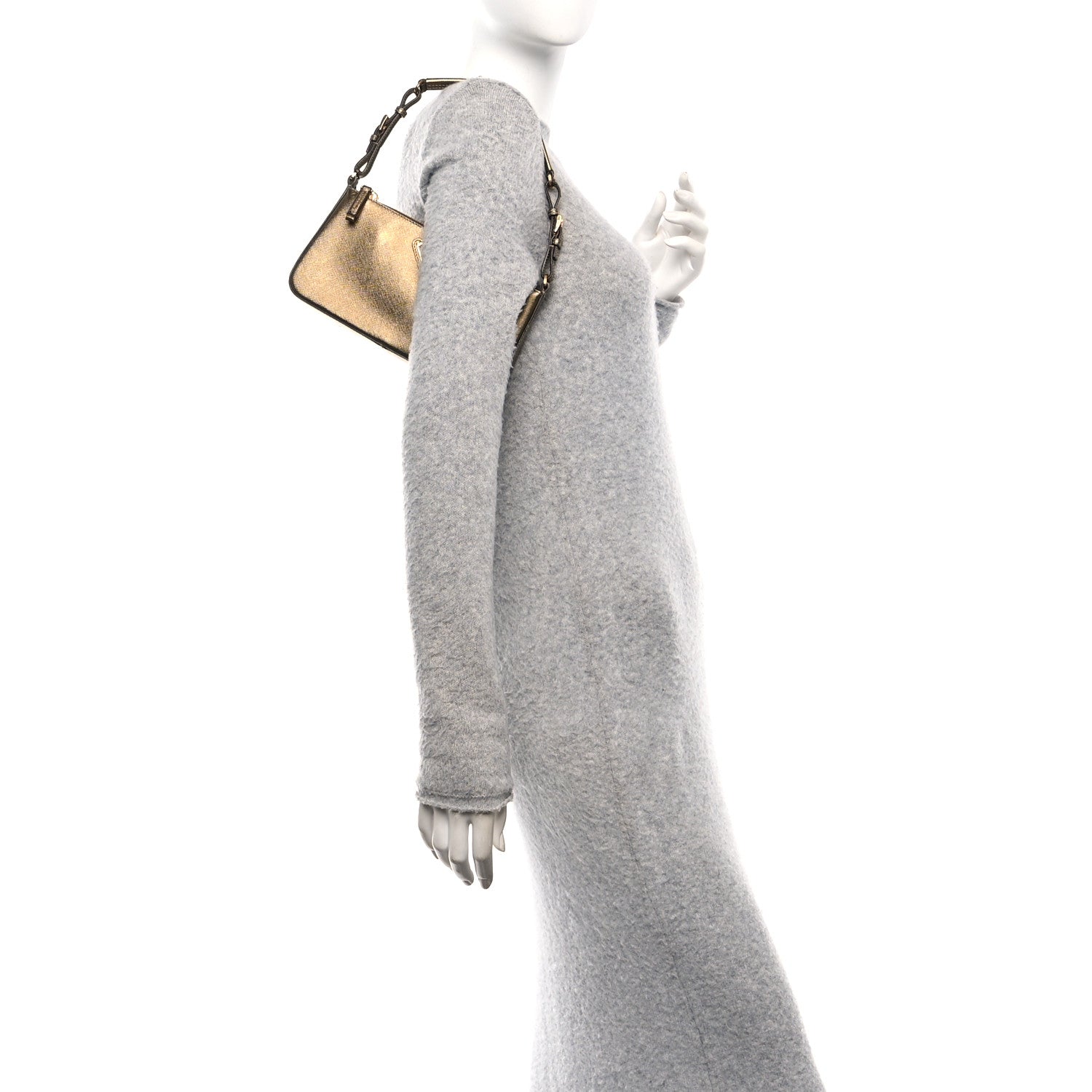 Prada Metallic Saffiano Pochette Bronzo 2 of 10