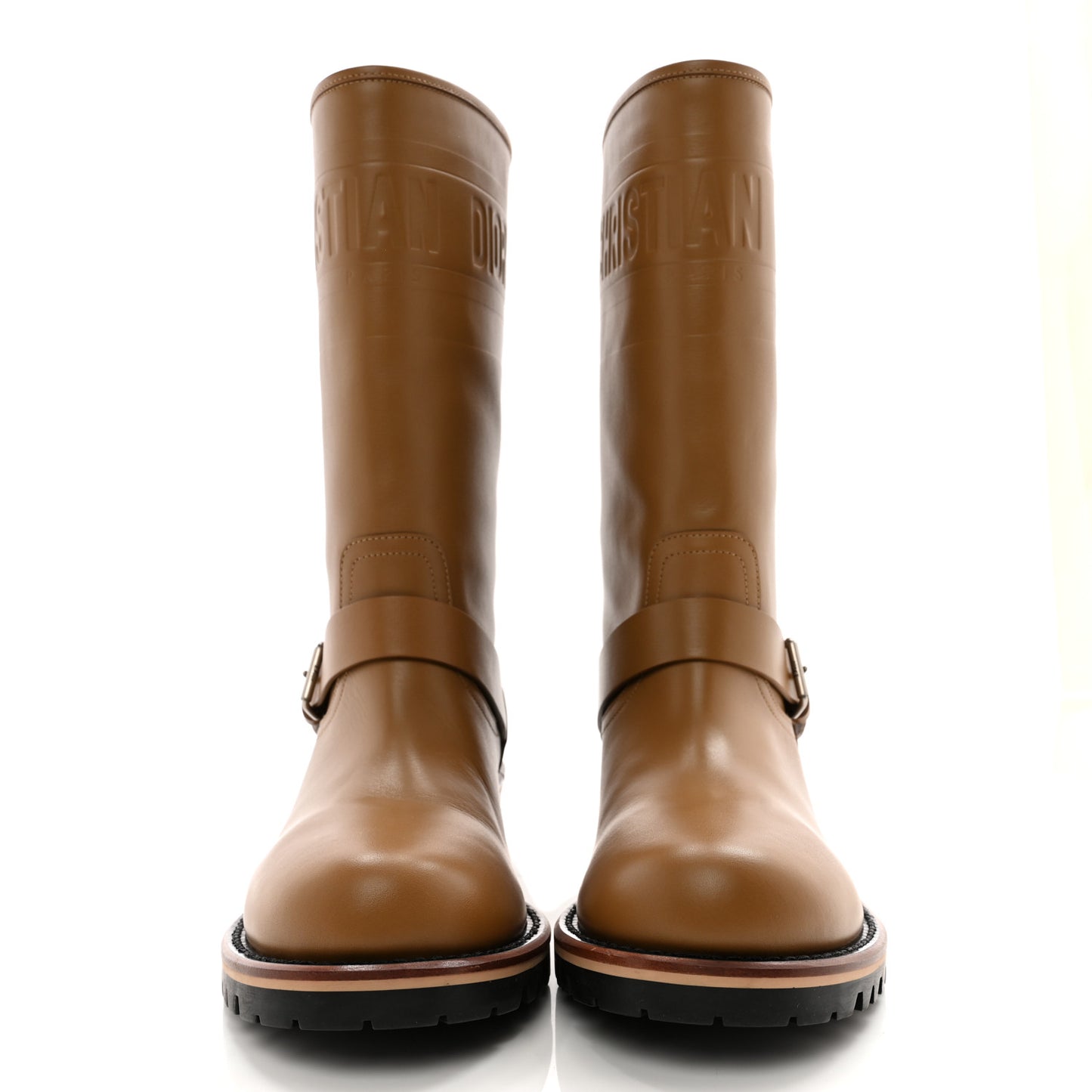 Calfskin Embossed Dior Quest 35mm Biker Boots 38.5 Natural