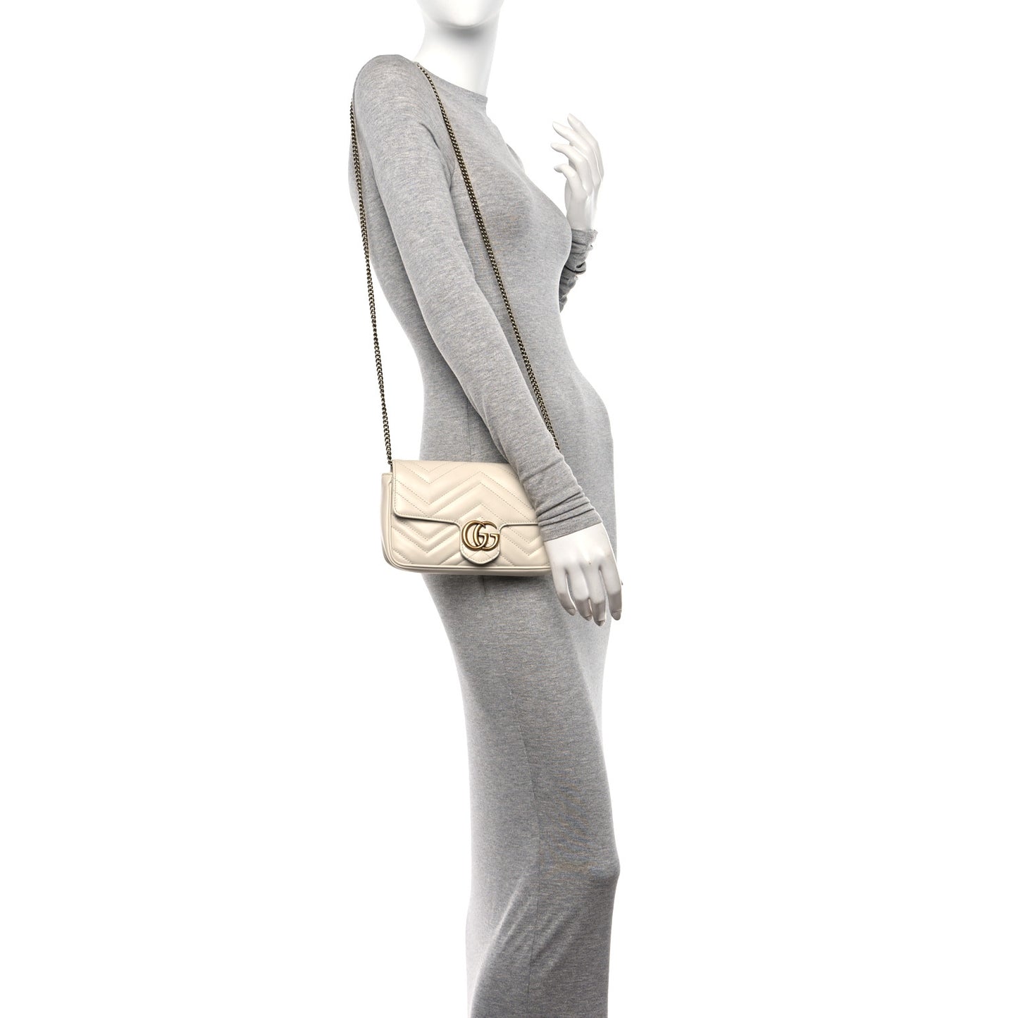 Calfskin Matelasse Mini GG Marmont Shoulder Bag With Card Holder White Black