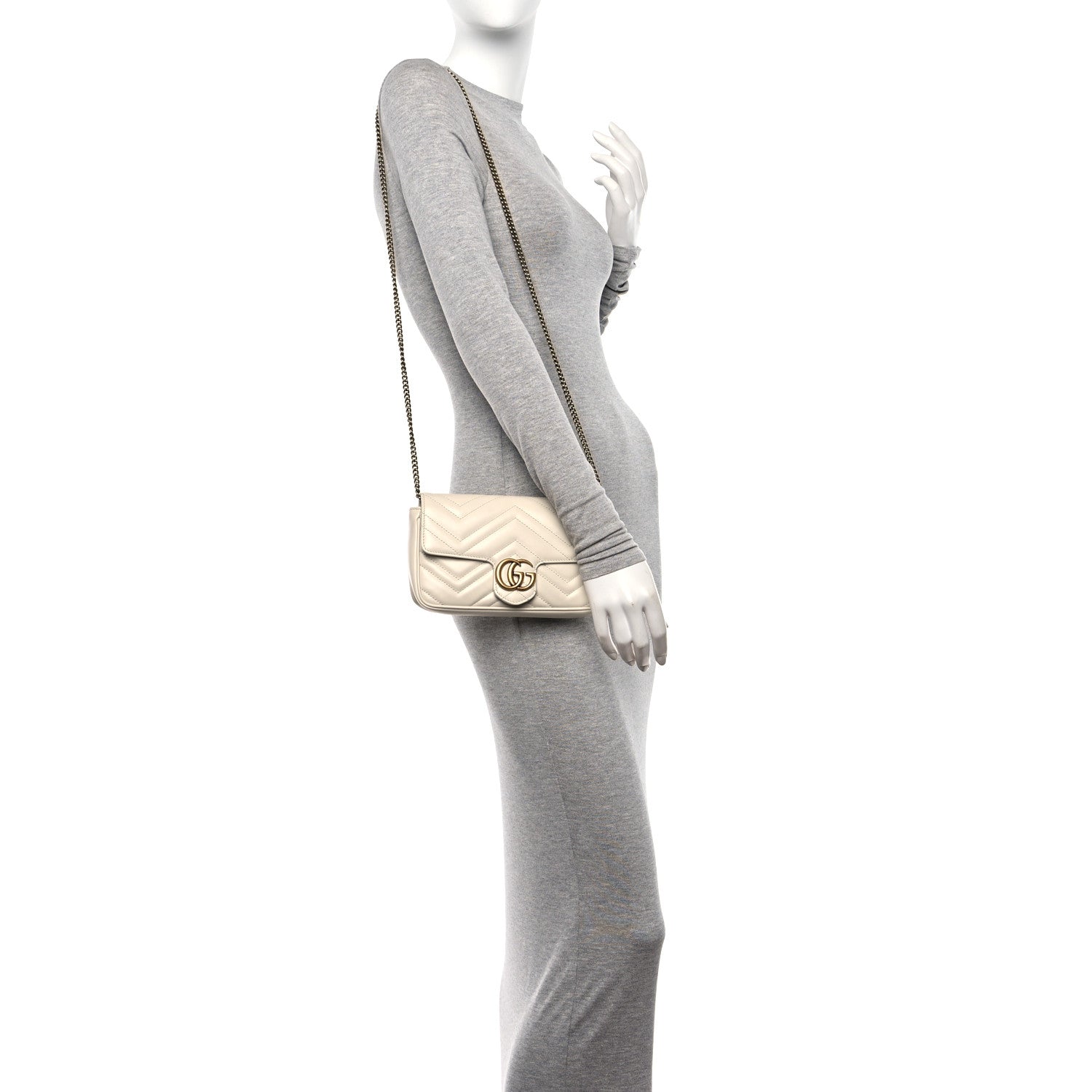 Gucci Calfskin Matelasse Mini GG Marmont Shoulder Bag With Card Holder White Black 2 of 11