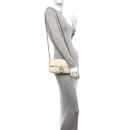Gucci Calfskin Matelasse Mini GG Marmont Shoulder Bag With Card Holder White Black 2 of 11