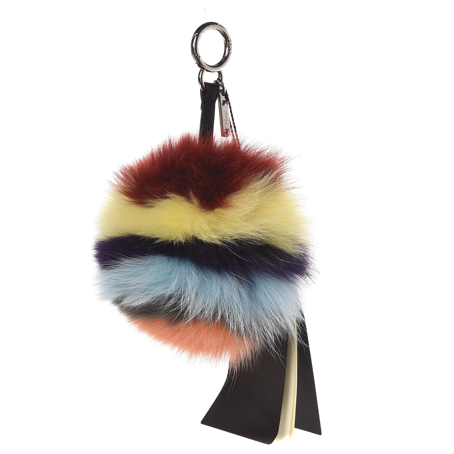 Fendi Fox Fur Shiny Nappa Rainbrow Pom Pom Bag Charm Bordeaux Multicolor Black 1 of 3