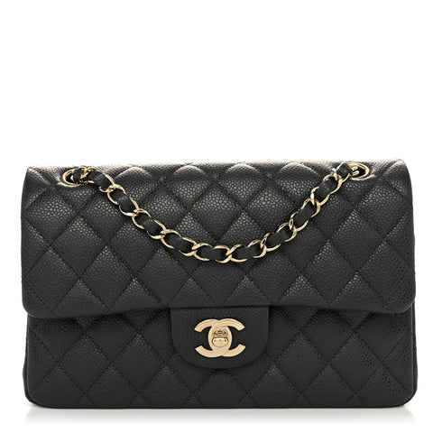 Caviar Quilted Small Double Flap Dark Grey