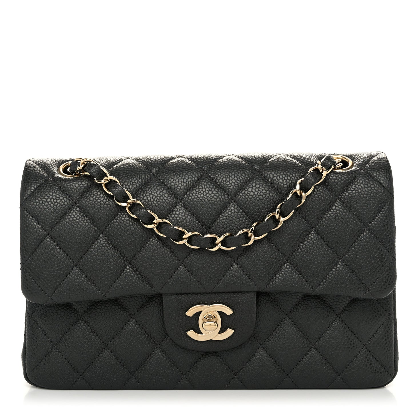 Caviar Quilted Small Double Flap Dark Grey