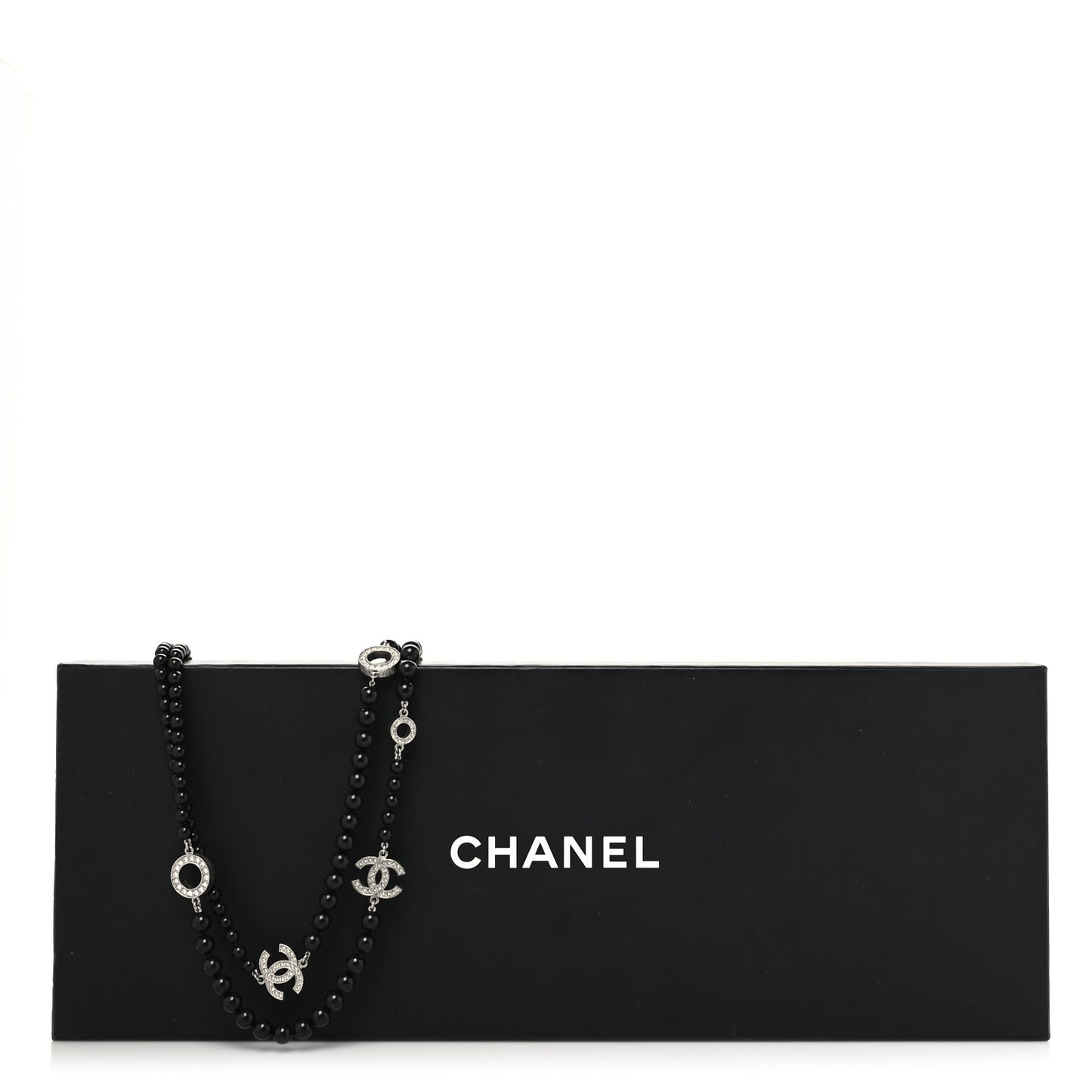 Ruthenium Crystal Baguette Pearl Beaded CC Long Necklace Black