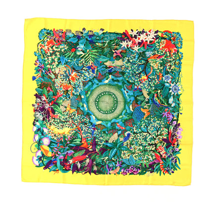 Hermes Silk Au Coeur de la Vie Scarf 90 Jaune Vif Turquoise Vert 1 of 5