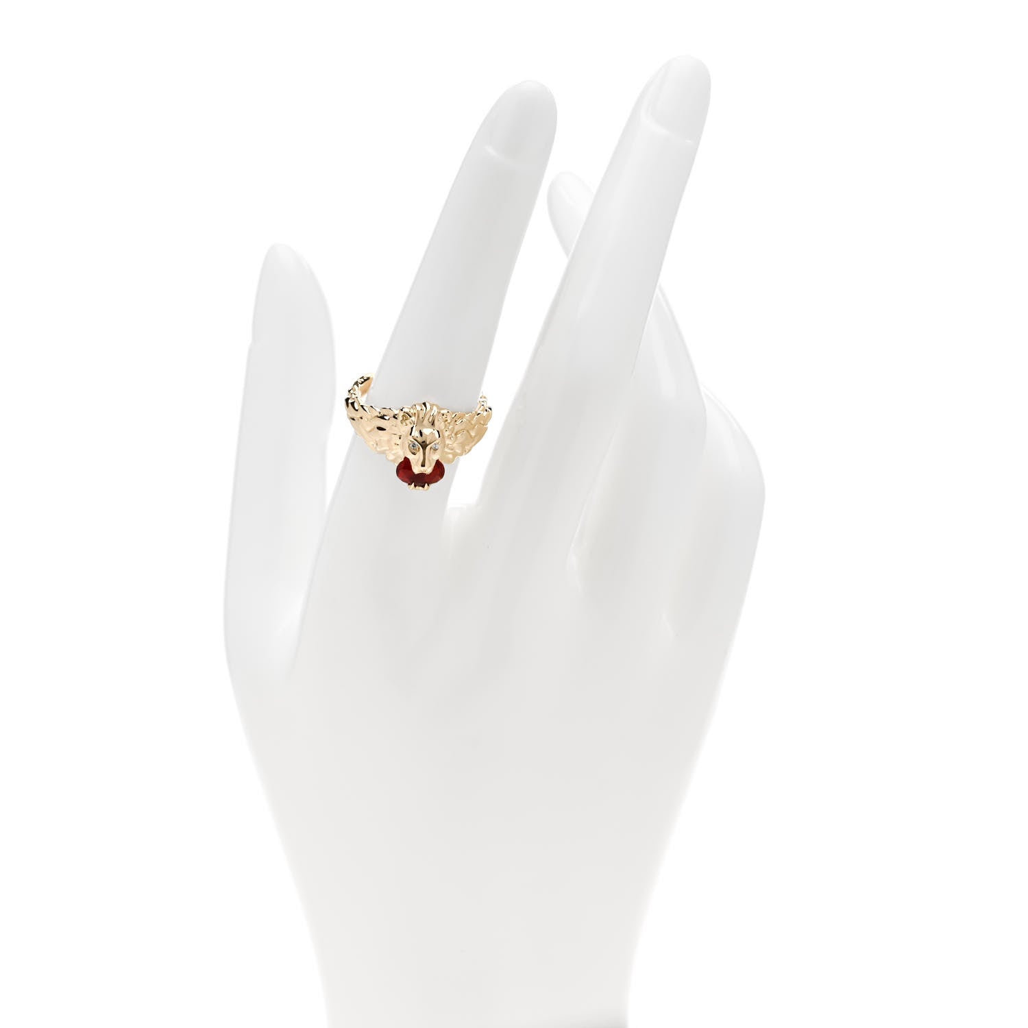 Gucci 18K Yellow Gold Diamond Fire Opal Lion Head Ring 55 7.25 2 of 6